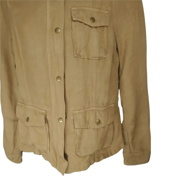 Lucky Brand Live in Love Military Style Jacket Linen Khaki Brown XS - Picture 5 of 10